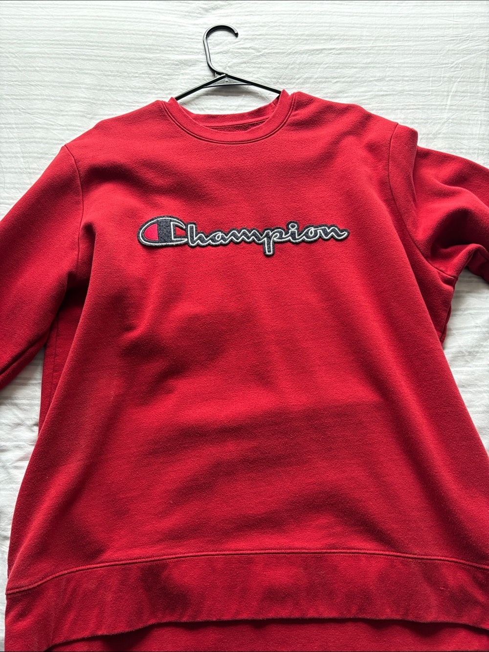 Champion Red Crewneck Sweatshirt with Script Logo